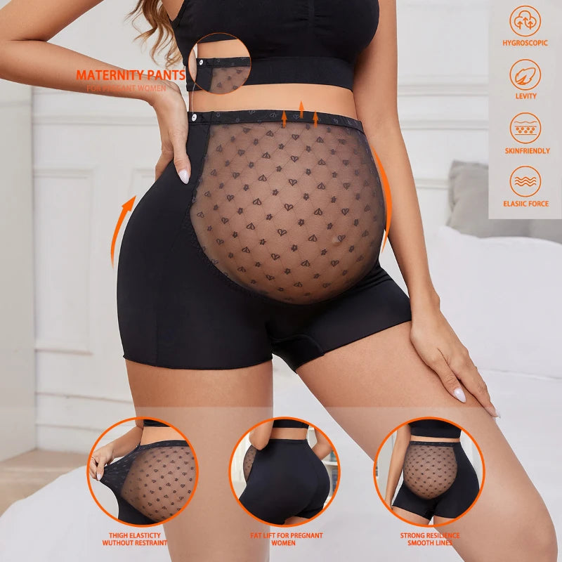 Black-Plus Size Maternity Striped Tights High Elasticity Lace Underwear Clothes For Pregnant Women Pregnancy Breathable Safety Shorts.