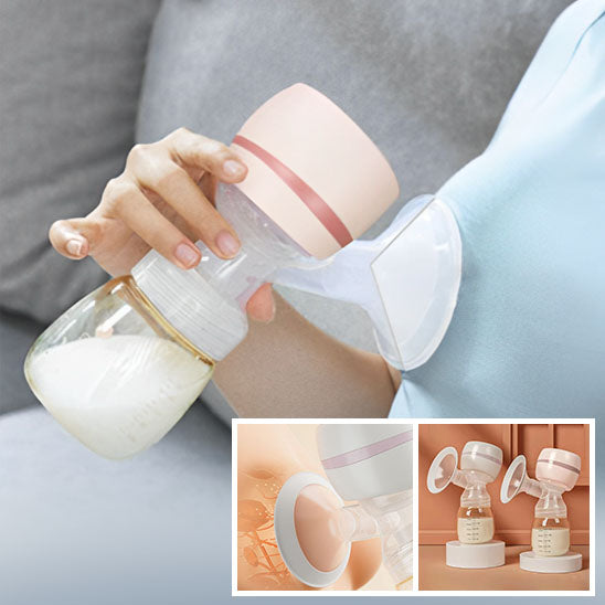 Photo de démonstration du tire-lait portable avec présentation du produit.
